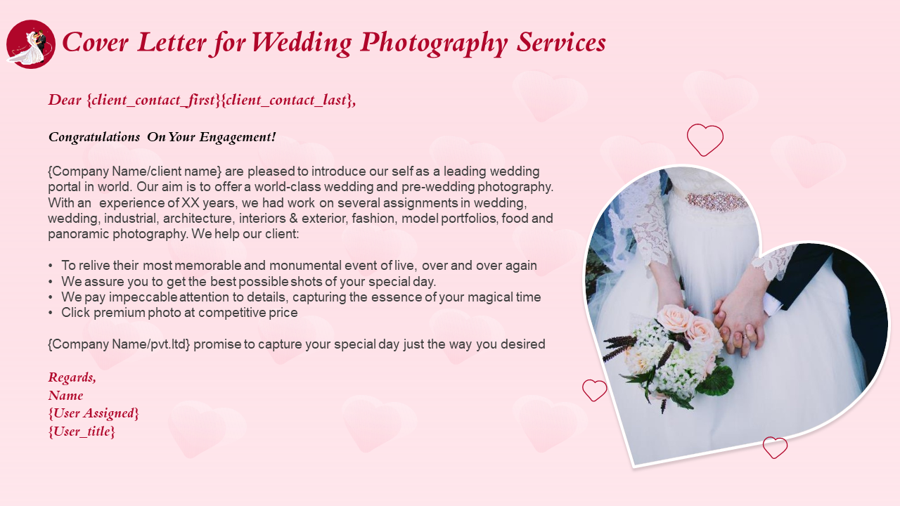Cover Letter for Wedding Photography Services PPT Outline