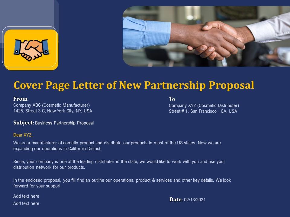 Cover Page Letter of New Partnership Proposal PPT Design