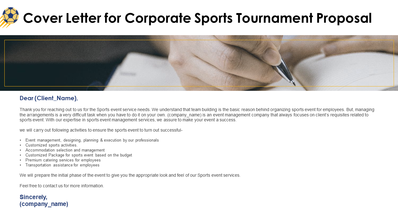 Cover letter for corporate sports tournament proposal PowerPoint ideas