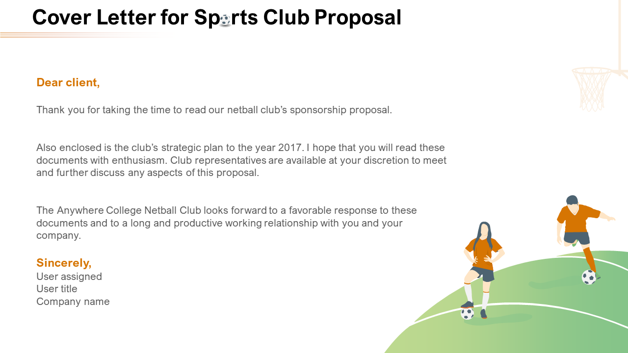 Cover letter for sports club proposal PowerPoint Picture