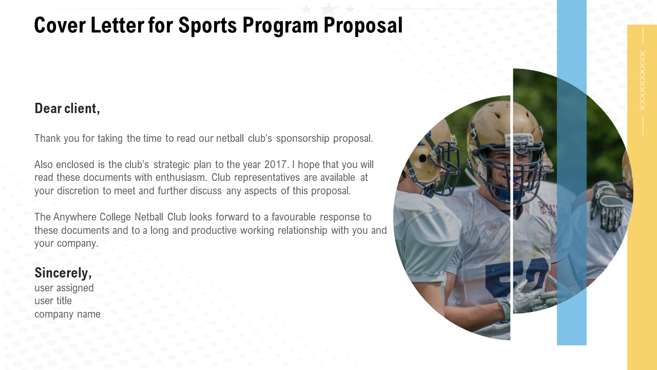 Cover letter for sports program proposal PowerPoint background image