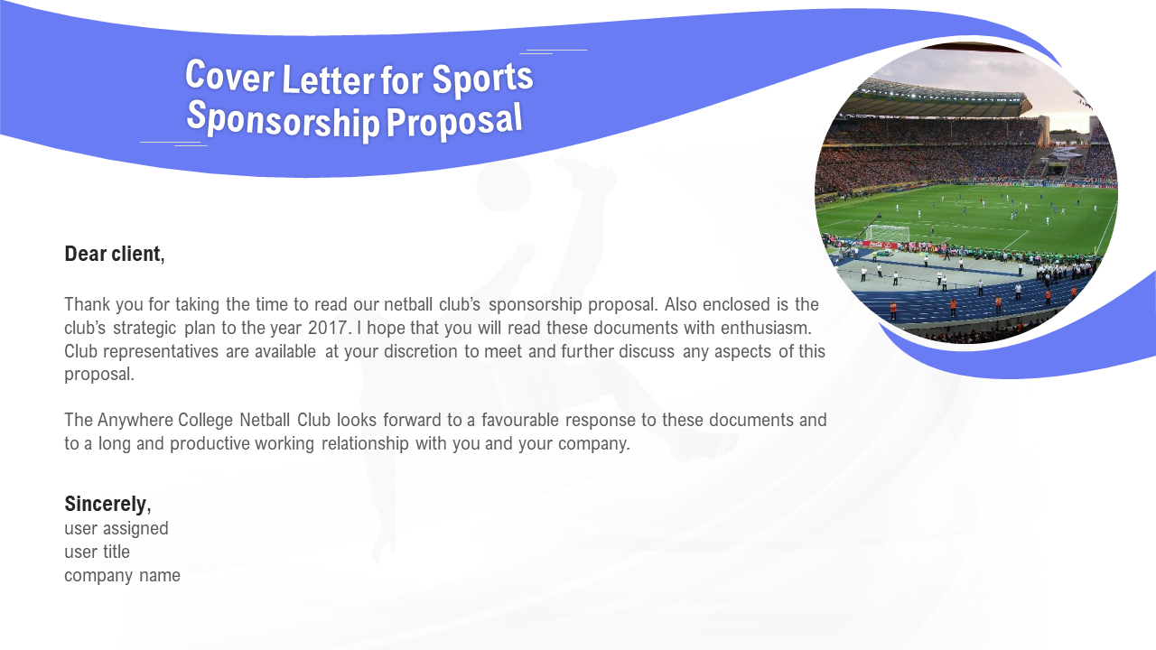 Cover letter for sports sponsorship proposal PowerPoint presentation