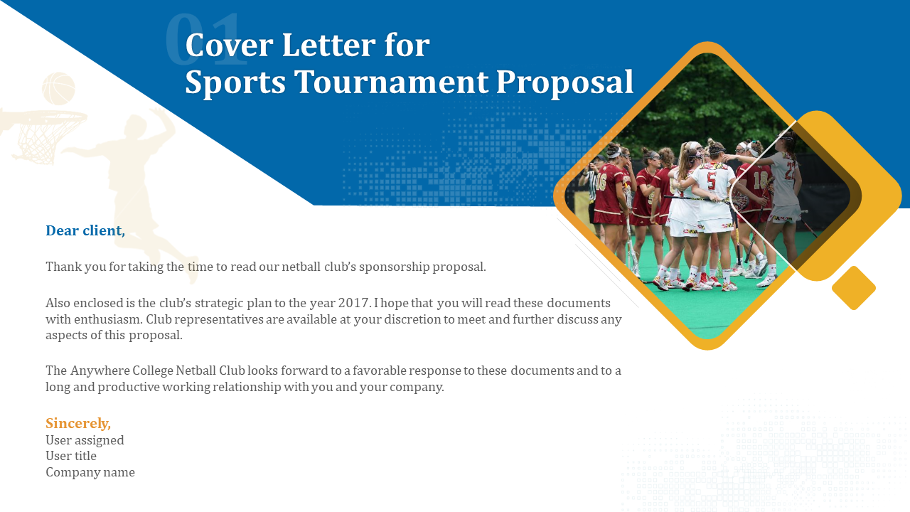 Cover letter for sports tournament proposal PowerPoint Infographic