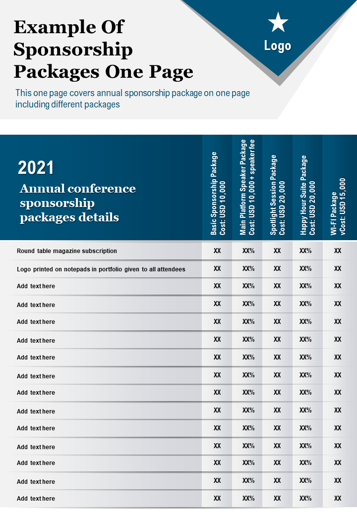 Example Of Sponsorship Packages One Page