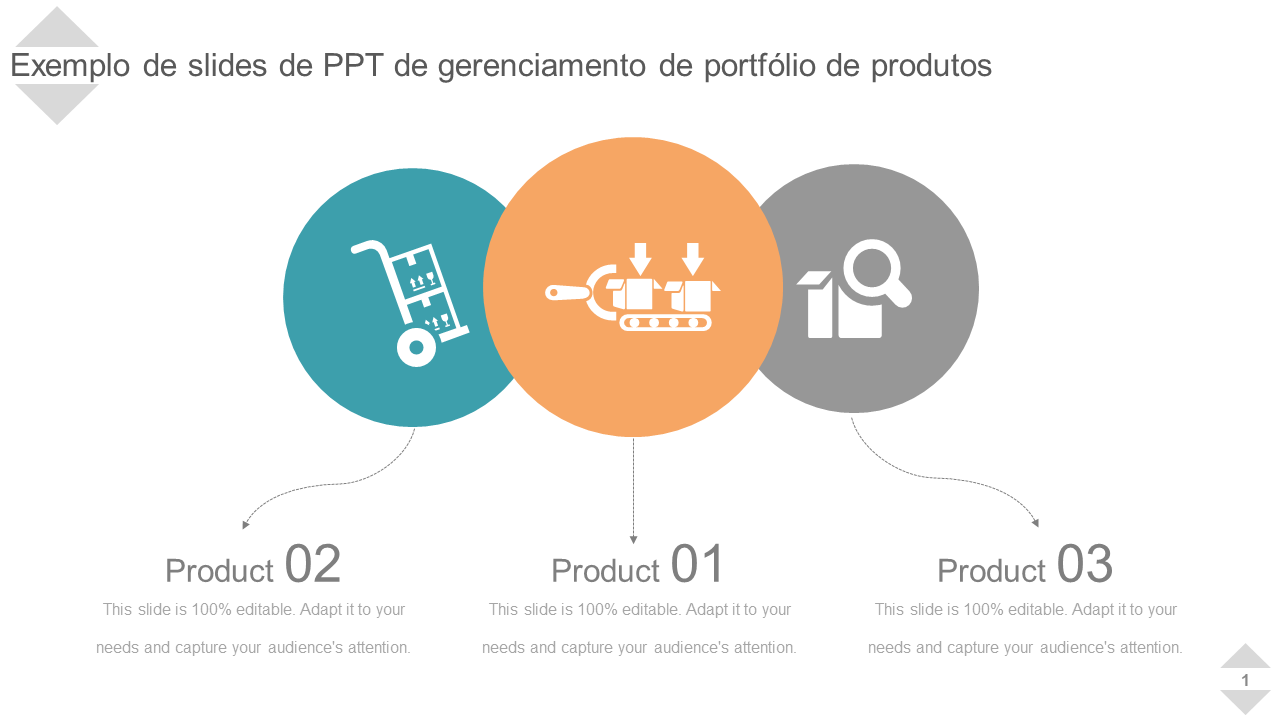Exemplo de slides de PPT de gerenciamento de portfólio de produtos 