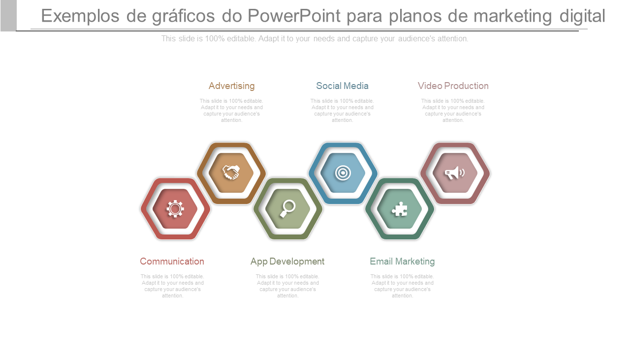 Exemplos de gráficos do PowerPoint para planos de marketing digital 