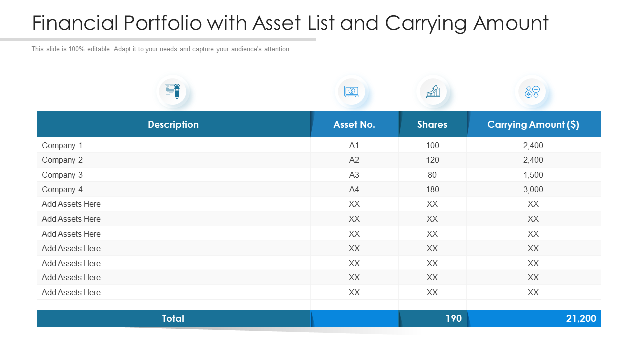 Financial Portfolio with Asset List and Carrying Amount