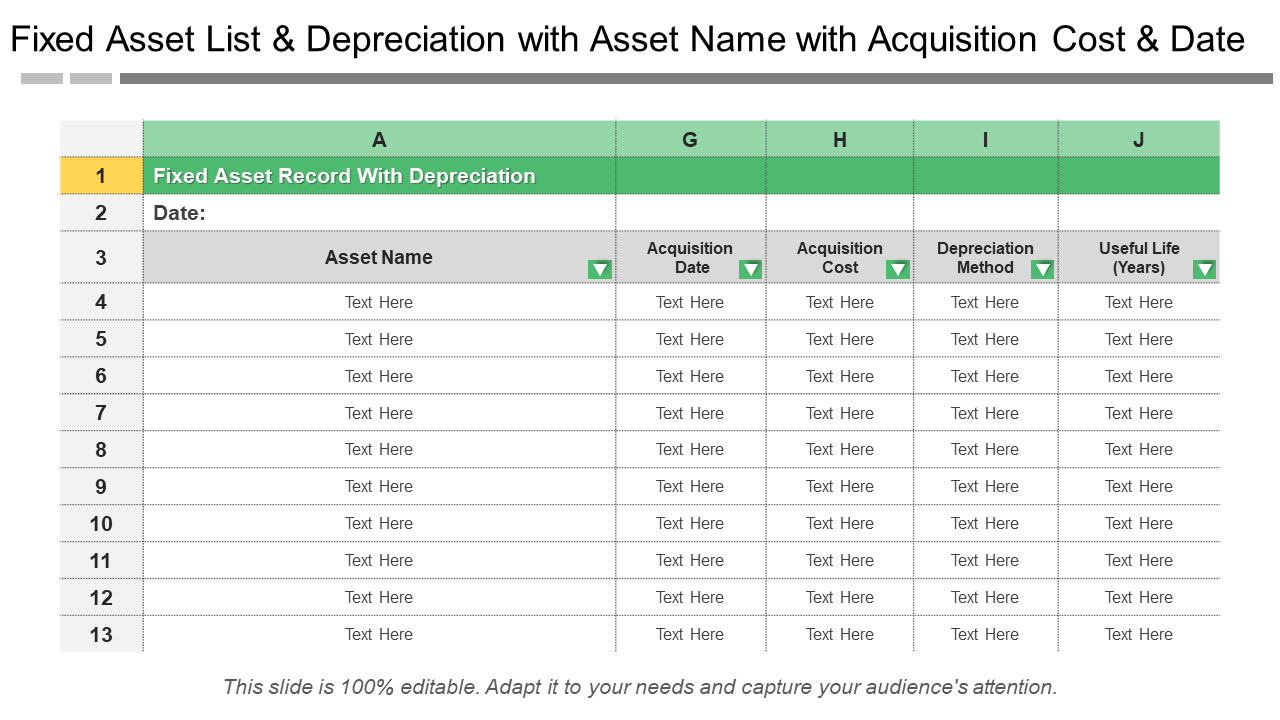 Fixed Asset List & Depreciation with Asset Name with Acquisition Cost & Date