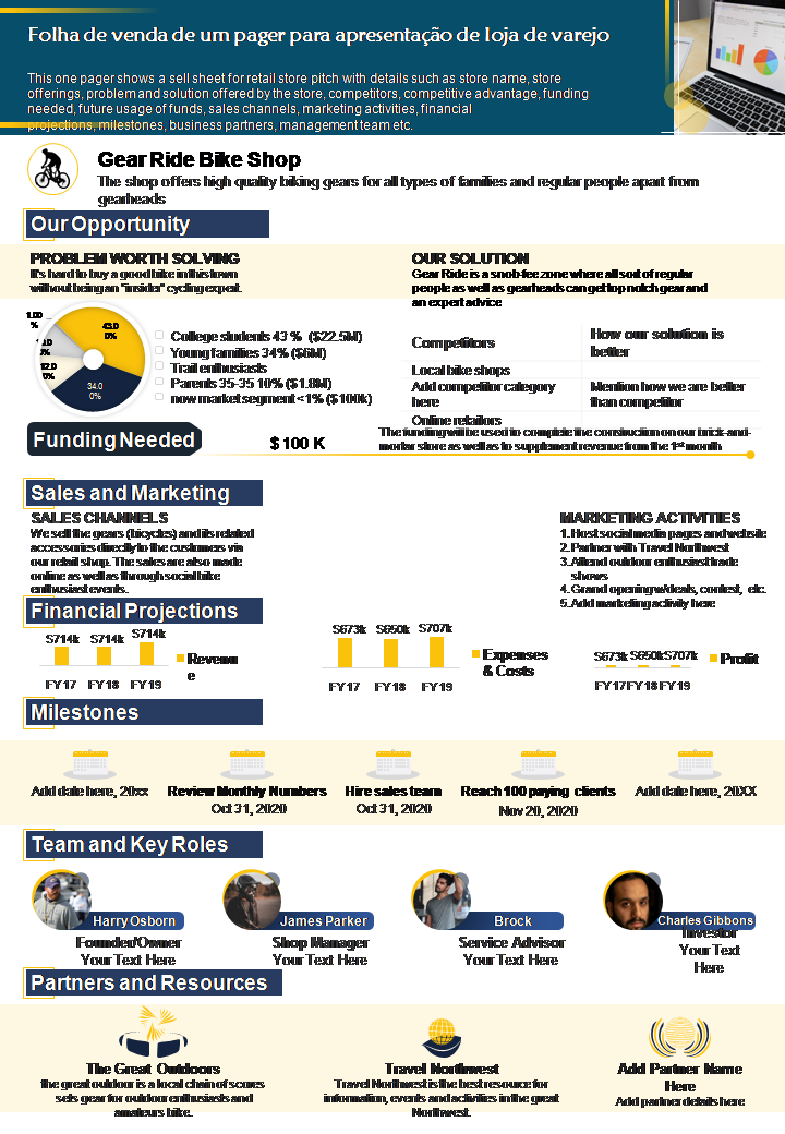 Folha de venda de um pager para apresenta&ccedil;&atilde;o de loja de varejo