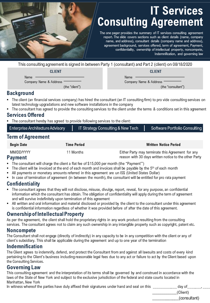 IT Services Consulting Agreement Presentation Template