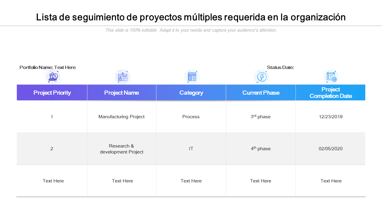 Lista de seguimiento de proyectos múltiples requerida en la organización Lista de seguimiento de proyectos múltiples requerida en la organización