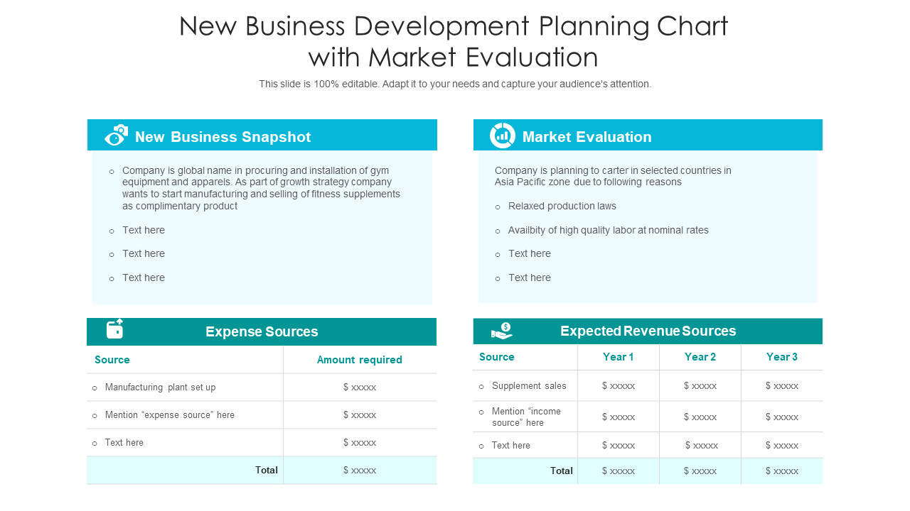New Business Development Planning Chart with Market Evaluation