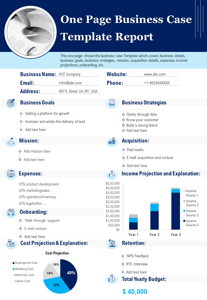 One Page Business Case Template Report