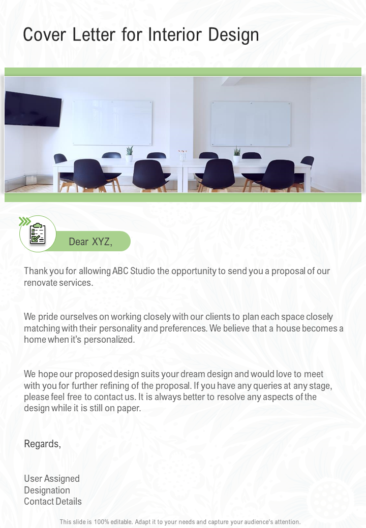 One-Page Interior Design Cover Letter Sample PPT Template