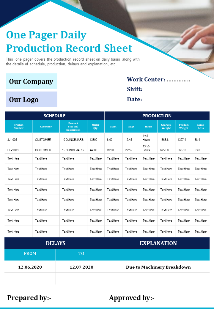 One Pager Daily Production Record Sheet