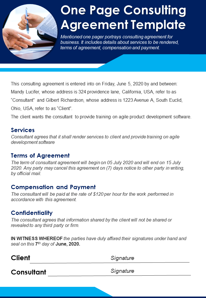 One-page Consulting Agreement Presentation Template