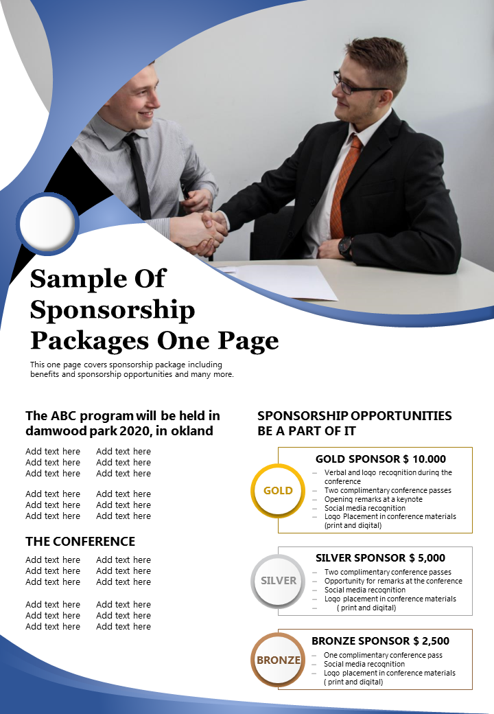 Sample Of Sponsorship Packages One Page