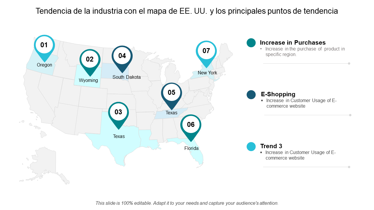 Tendencia de la industria con el mapa de EE. UU. y los principales puntos de tendencia 