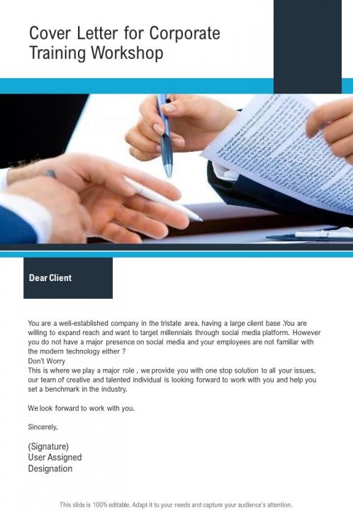 Cover Letter For Corporate Training Workshop One Pager Sample Example Document