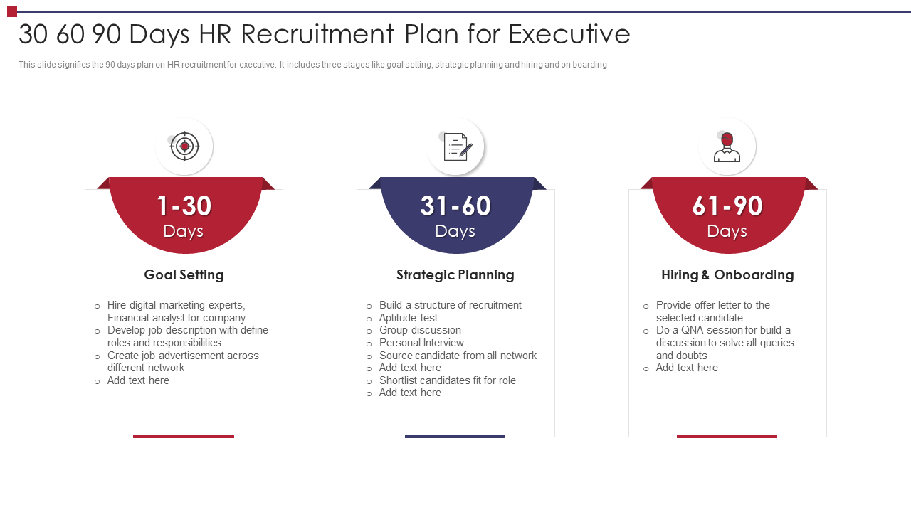 30 60 90 Days HR Recruitment Plan for Executive