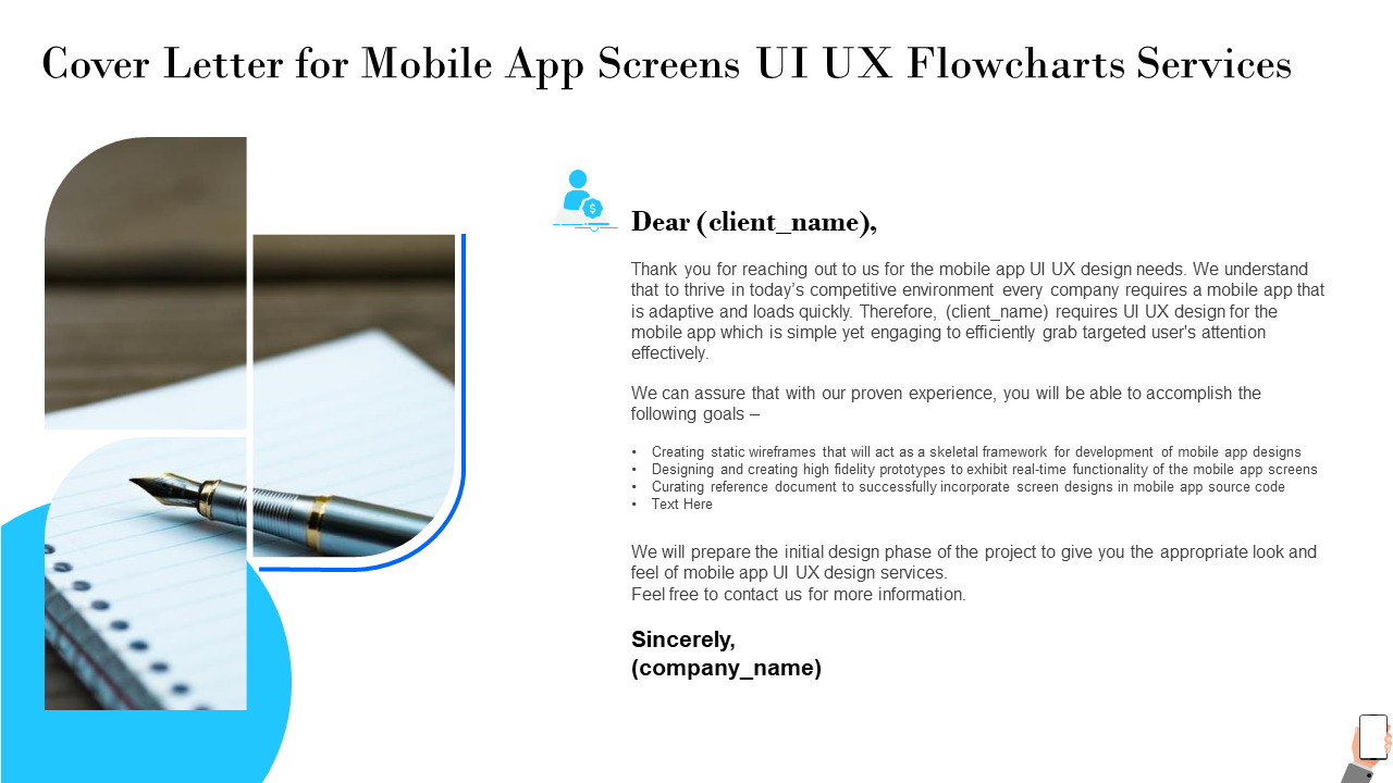 Cover Letter for Mobile App Screens UI UX Flowcharts Services