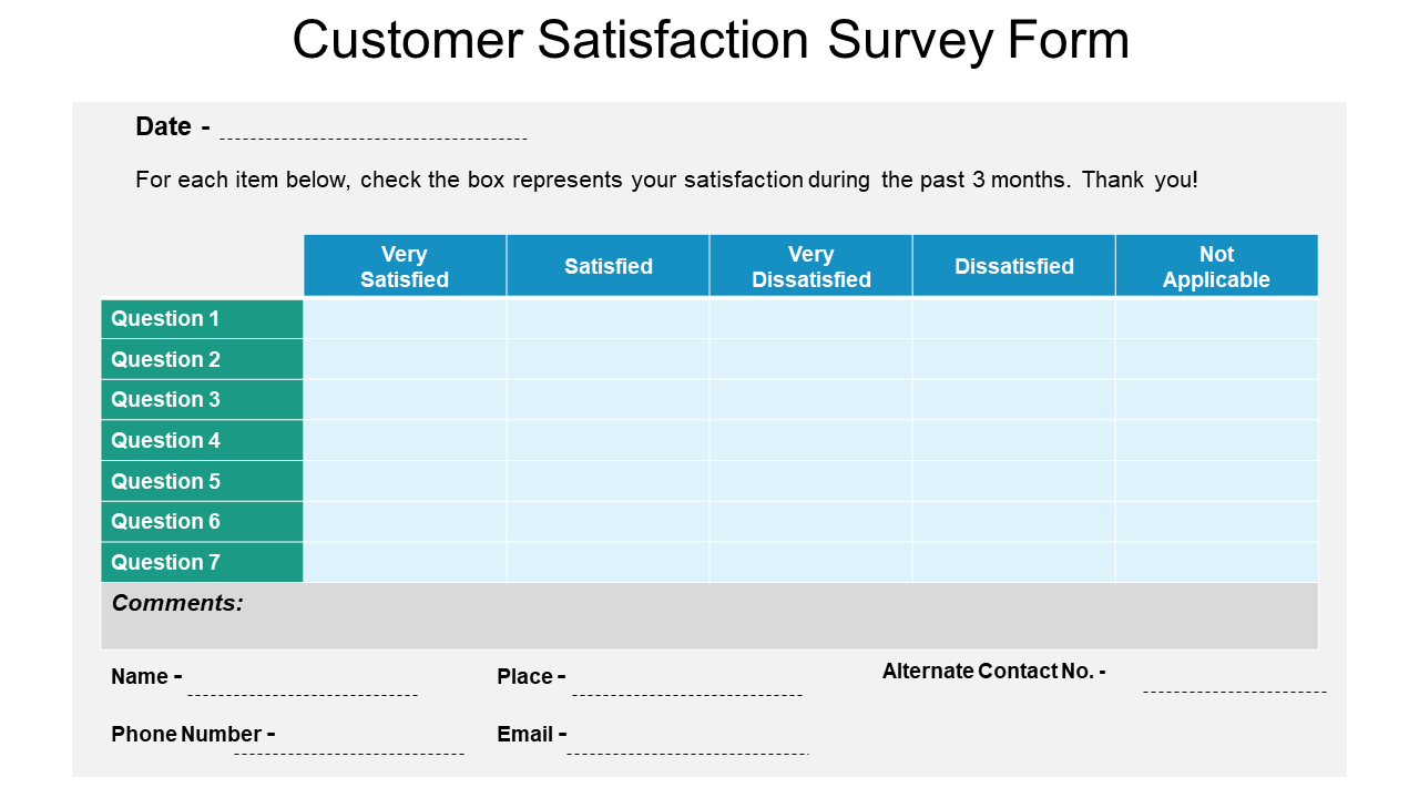 Customer satisfaction survey form PPT Slide