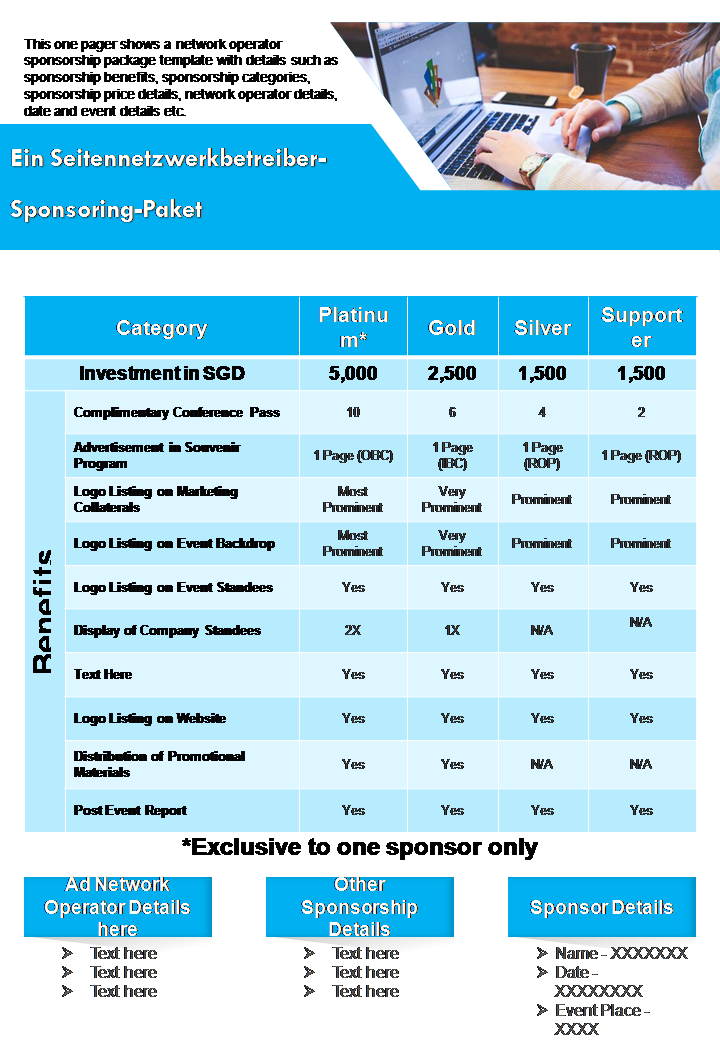 Ein Seitennetzwerkbetreiber-Sponsoring-Paket Ein Seitennetzwerkbetreiber-Sponsoring-Paket
