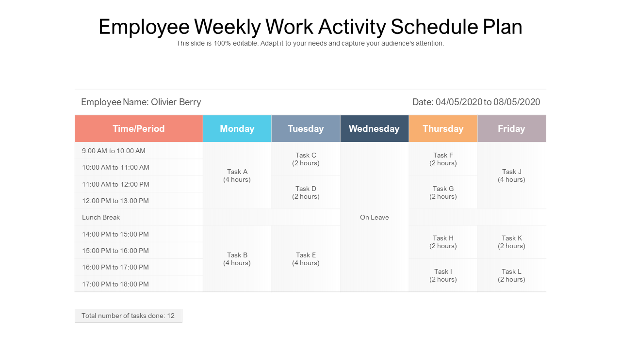 Employee Weekly Work Activity Schedule Plan