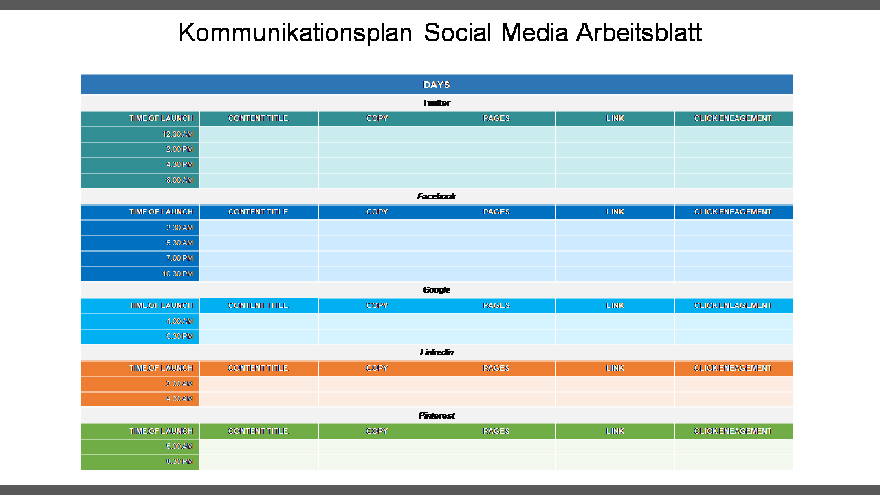 Kommunikationsplan Social Media Arbeitsblatt 