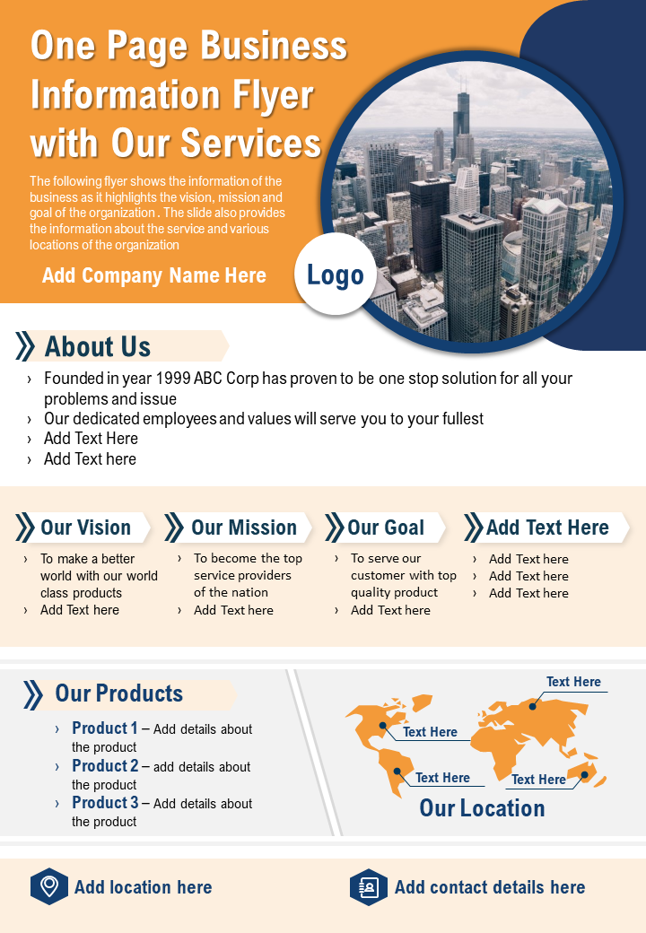 One Page Business Information Flyer with Our Services