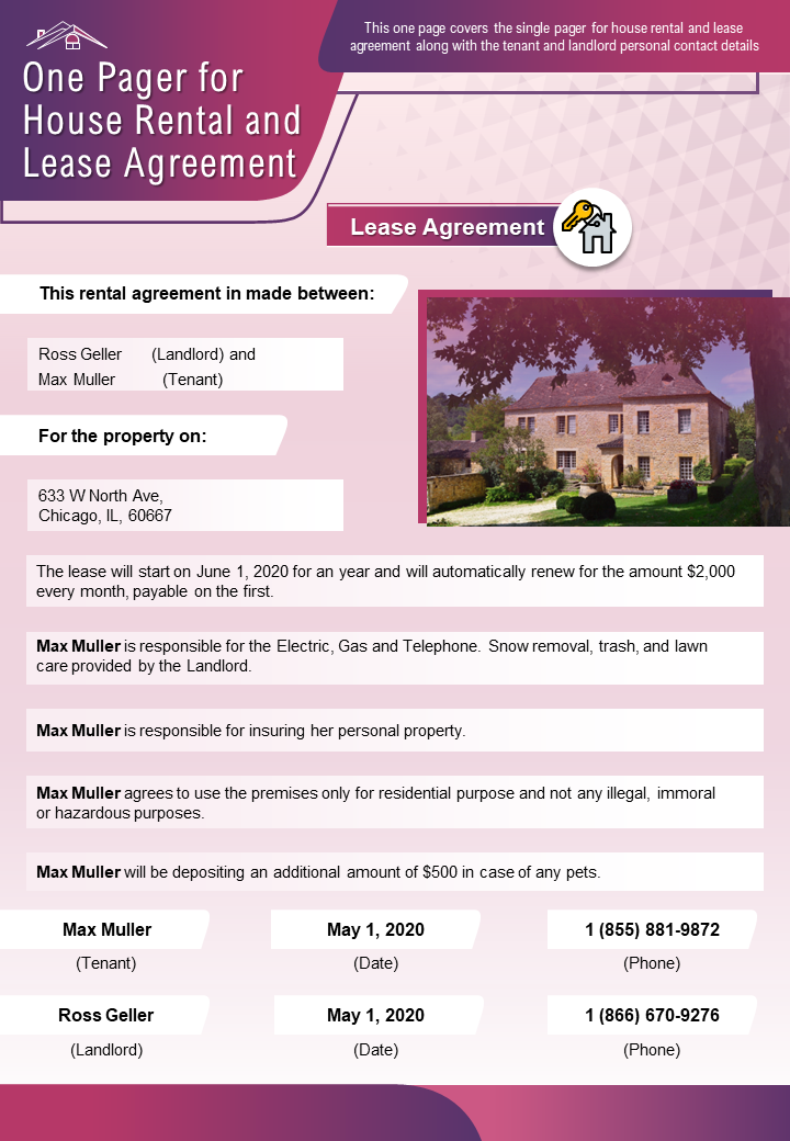 One Pager for House Rental and Lease Agreement