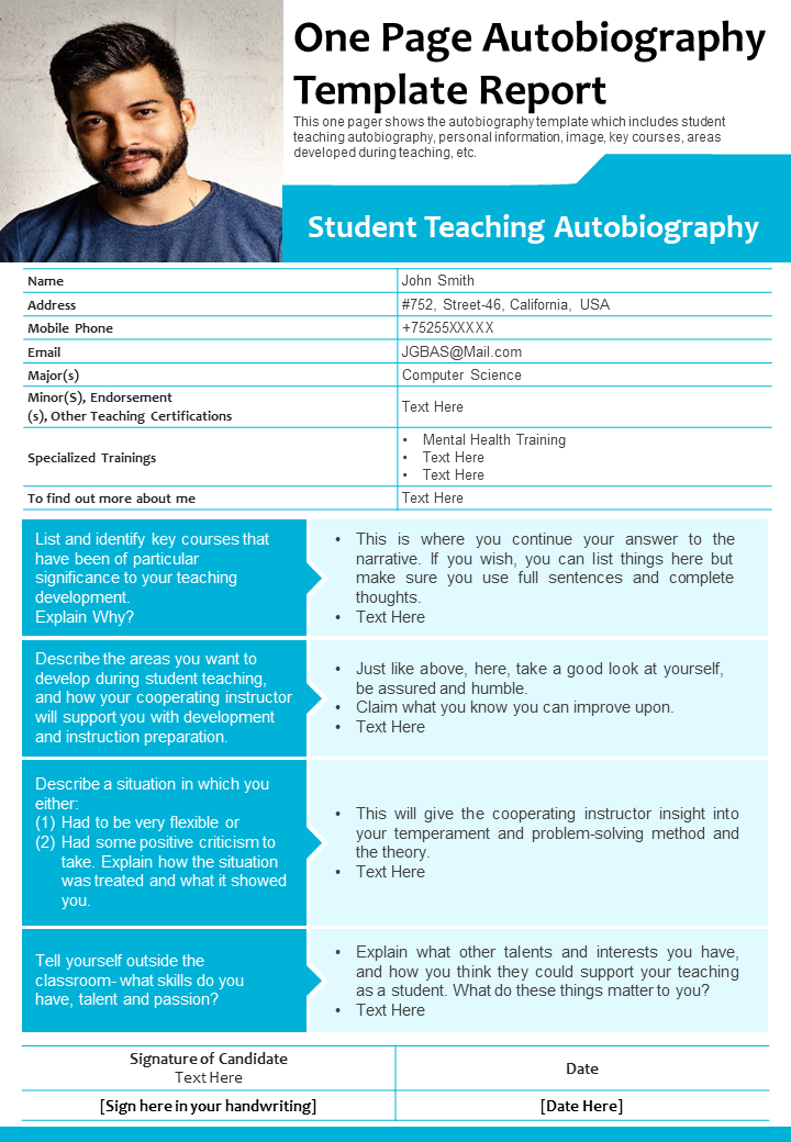 One page autobiography PPT template report