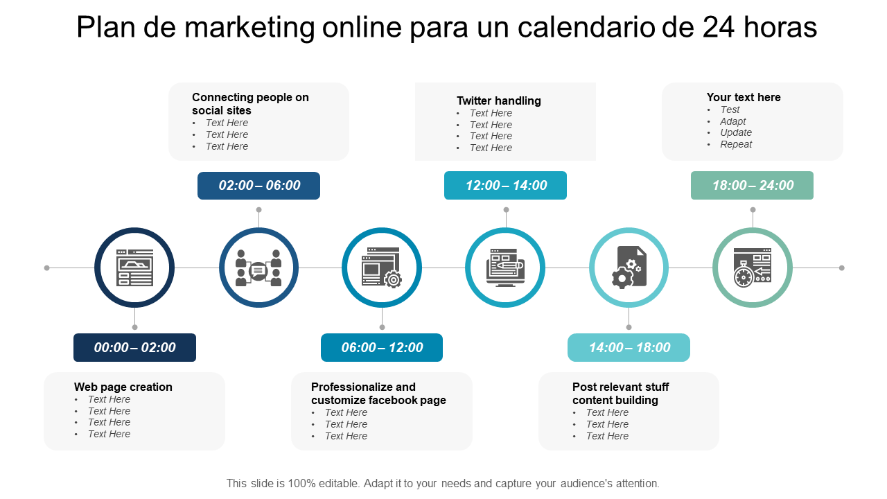 Plan de marketing online para un calendario de 24 horas 