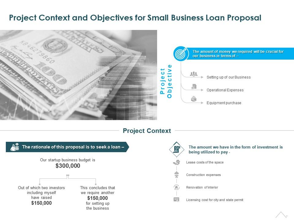 Project Context and Objectives for Small Business Loan Proposal PPT Design