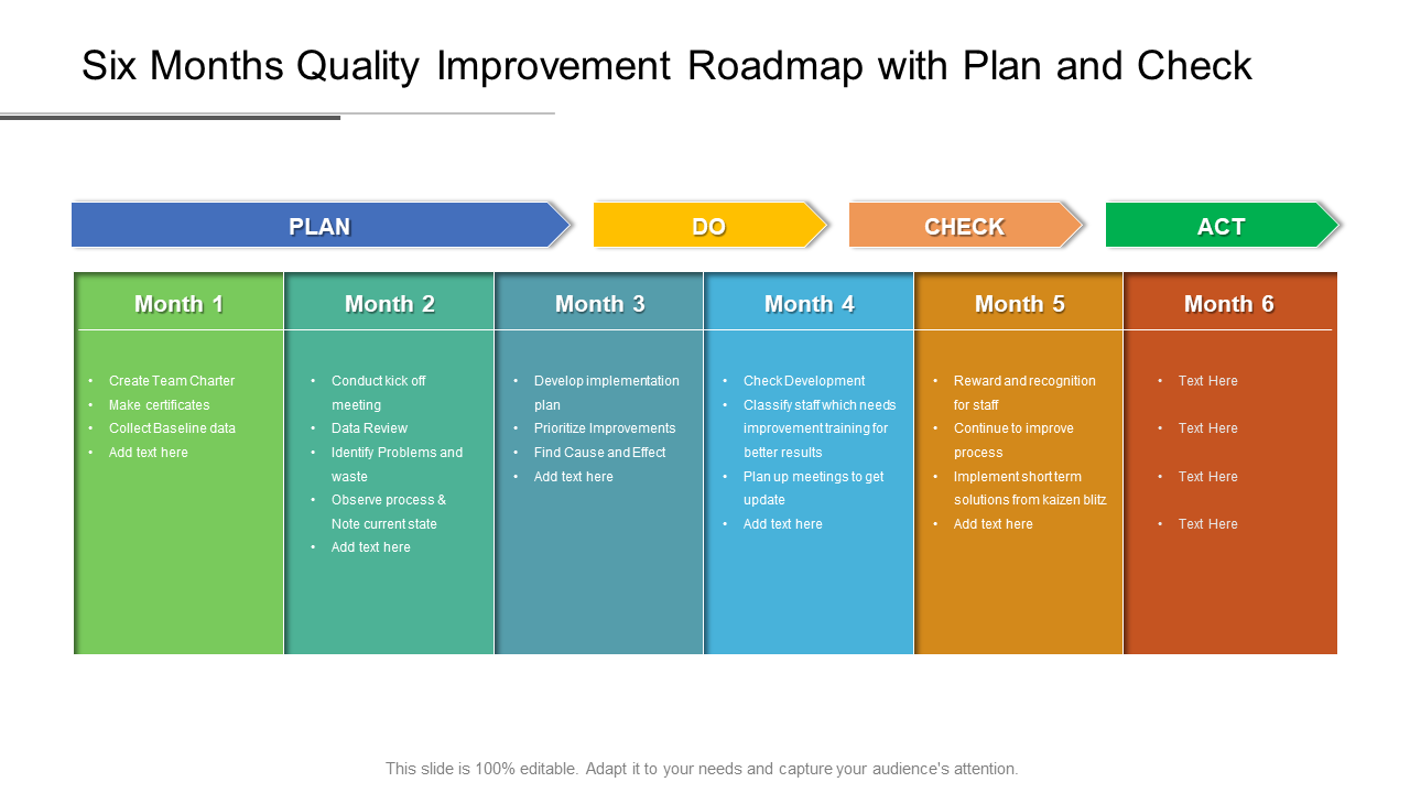 Six Months Quality Improvement Roadmap with Plan and Check