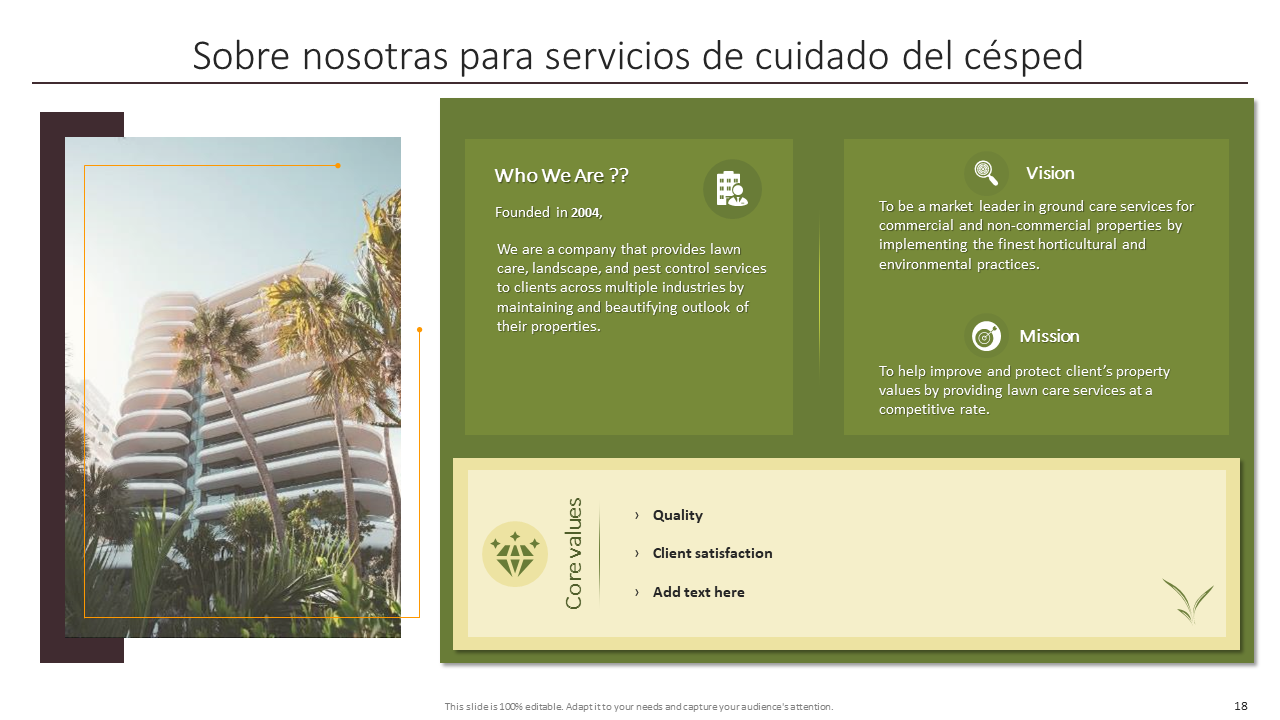 Sobre nosotras para servicios de cuidado del c&eacute;sped 