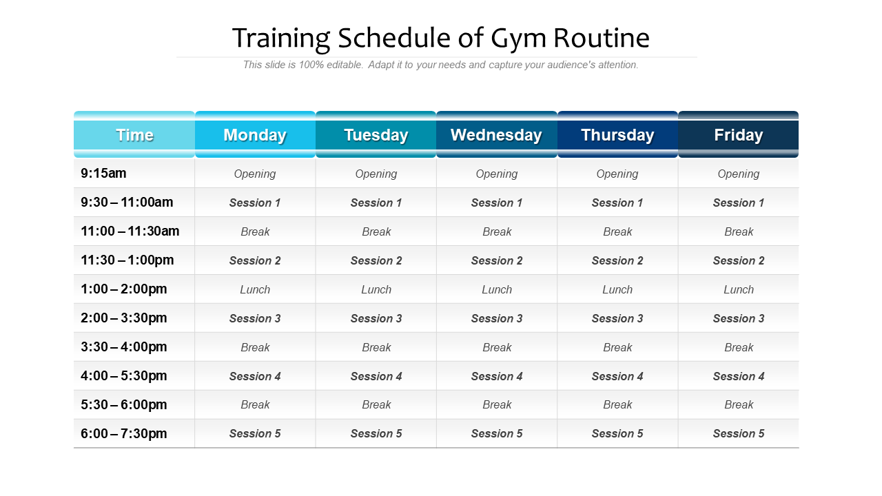 Training Schedule of Gym Routine