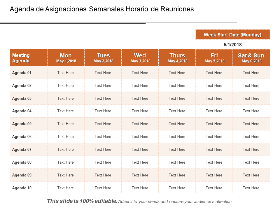 Agenda de asignaciones semanales Horario de reuniones Agenda de asignaciones semanales Horario de reuniones
