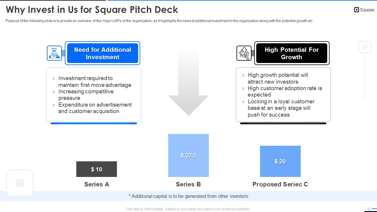 Square Pitch Deck PPT slides 