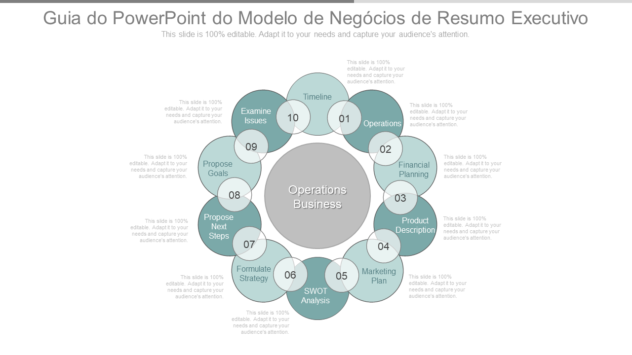 Guia do PowerPoint do modelo de negócios de resumo executivo