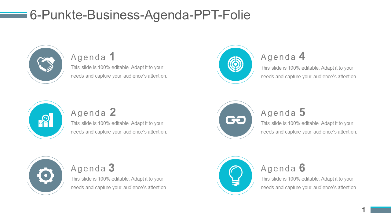 6-Punkte-Business-Agenda-PPT-Folie 