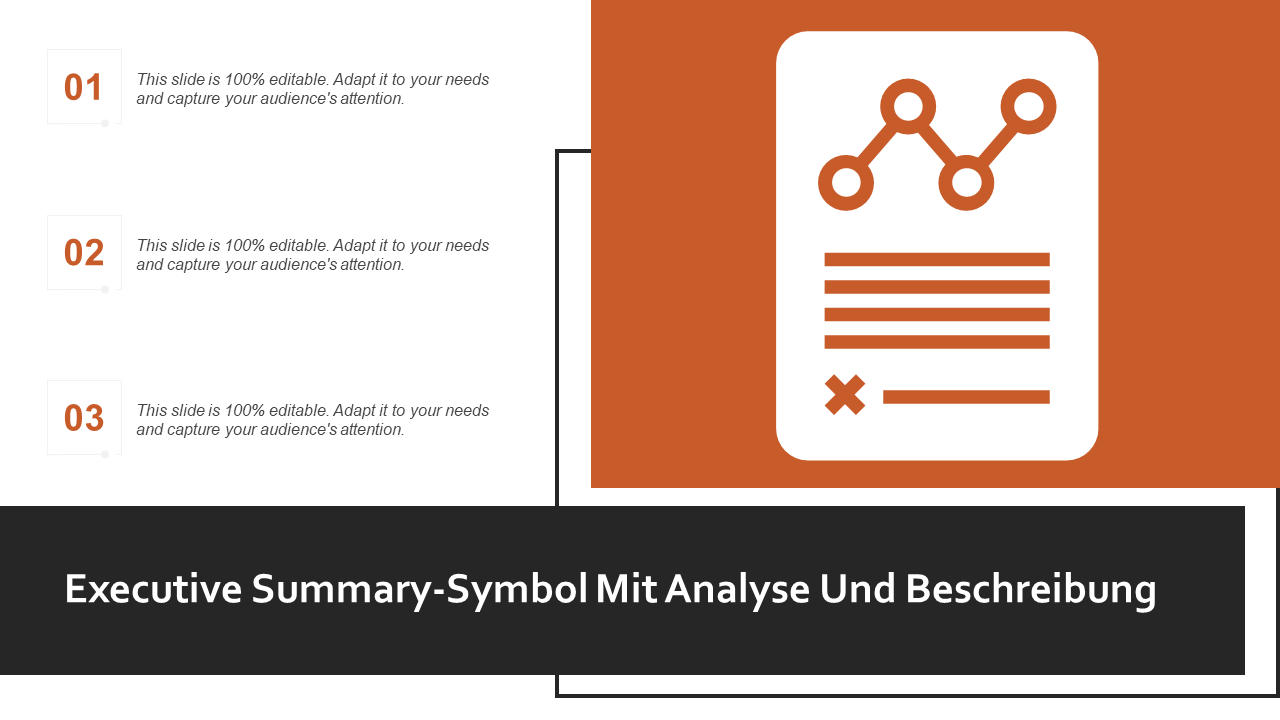 Executive Summary-Symbol mit Analyse und Beschreibung