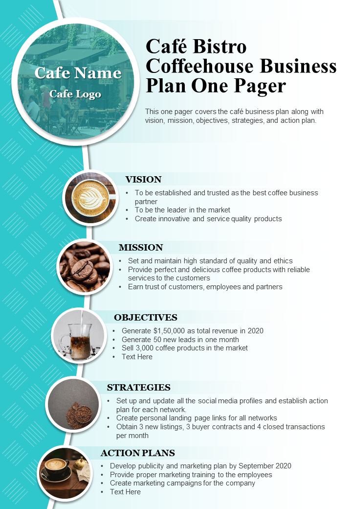 Café Bistro Coffeehouse Business Plan One Pager 