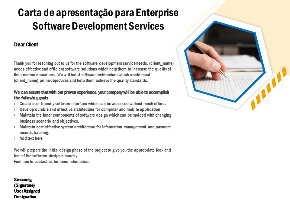 Carta de apresentação para Enterprise Software Development Services 