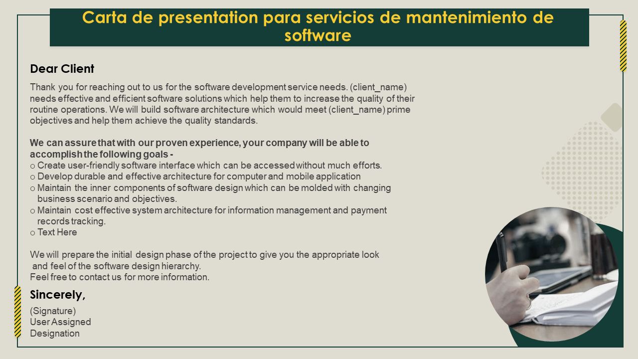 Carta de presentation para servicios de mantenimiento de software 