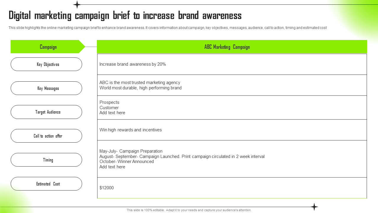Digital marketing campaign brief to increase brand awareness