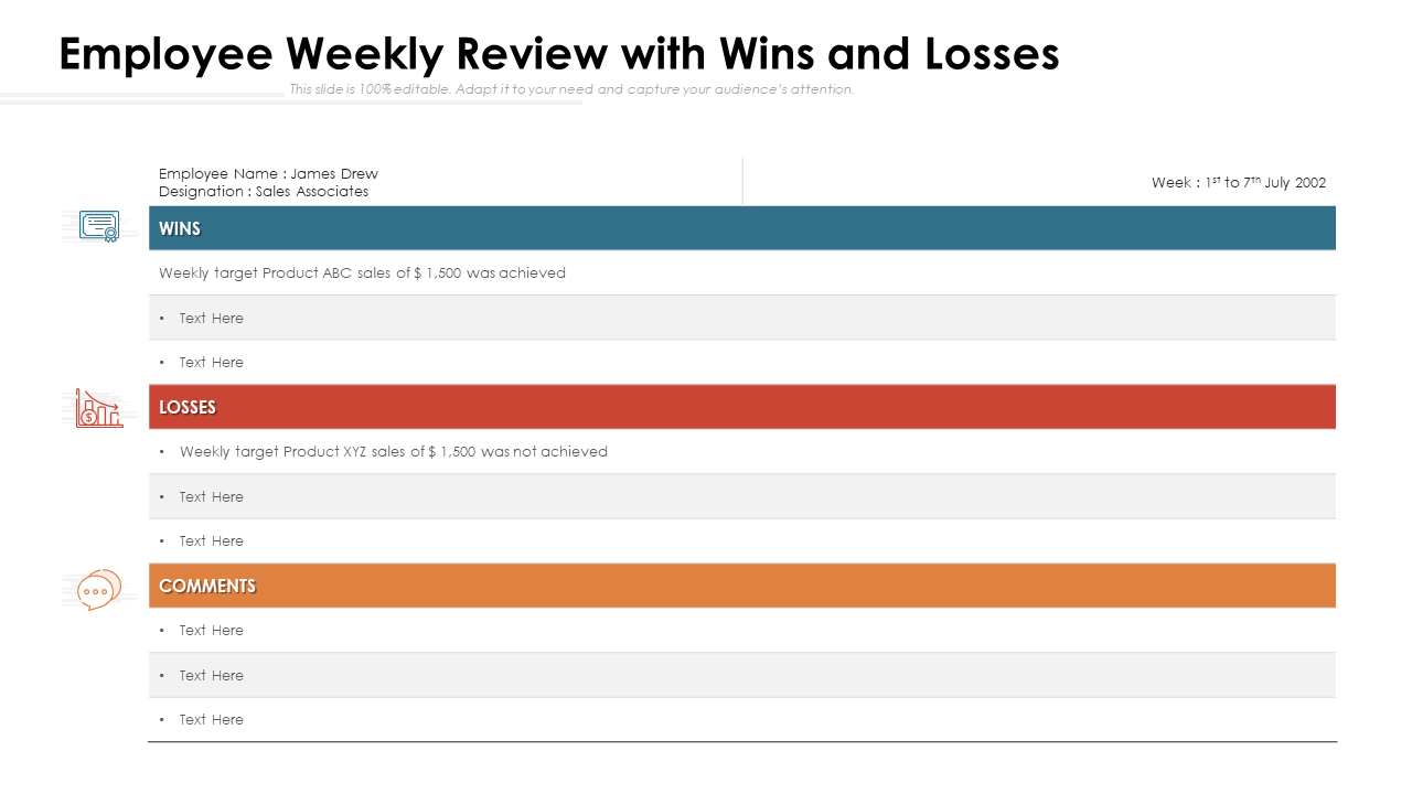 Employee Weekly Review with Wins and Losses