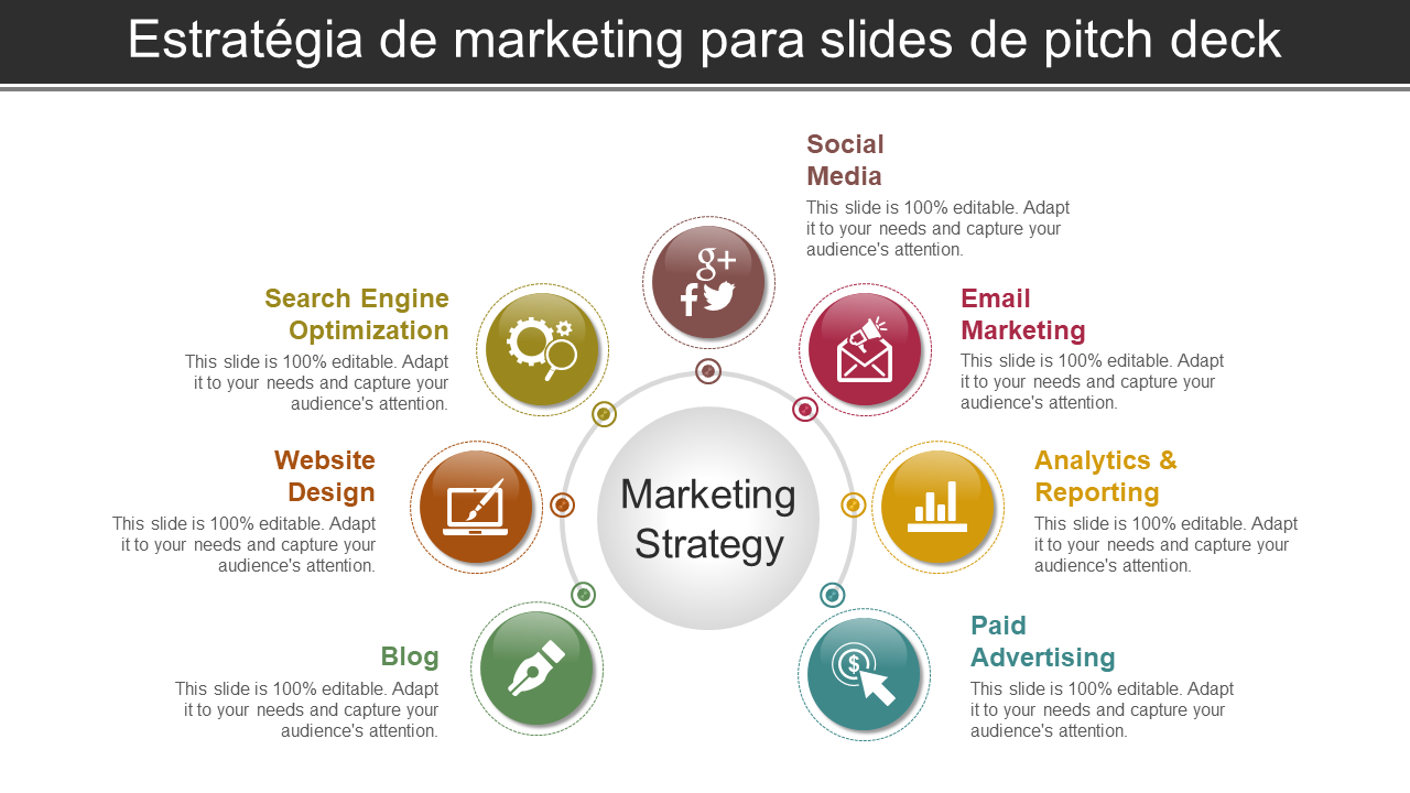 Estratégia de marketing para slides de pitch deck 