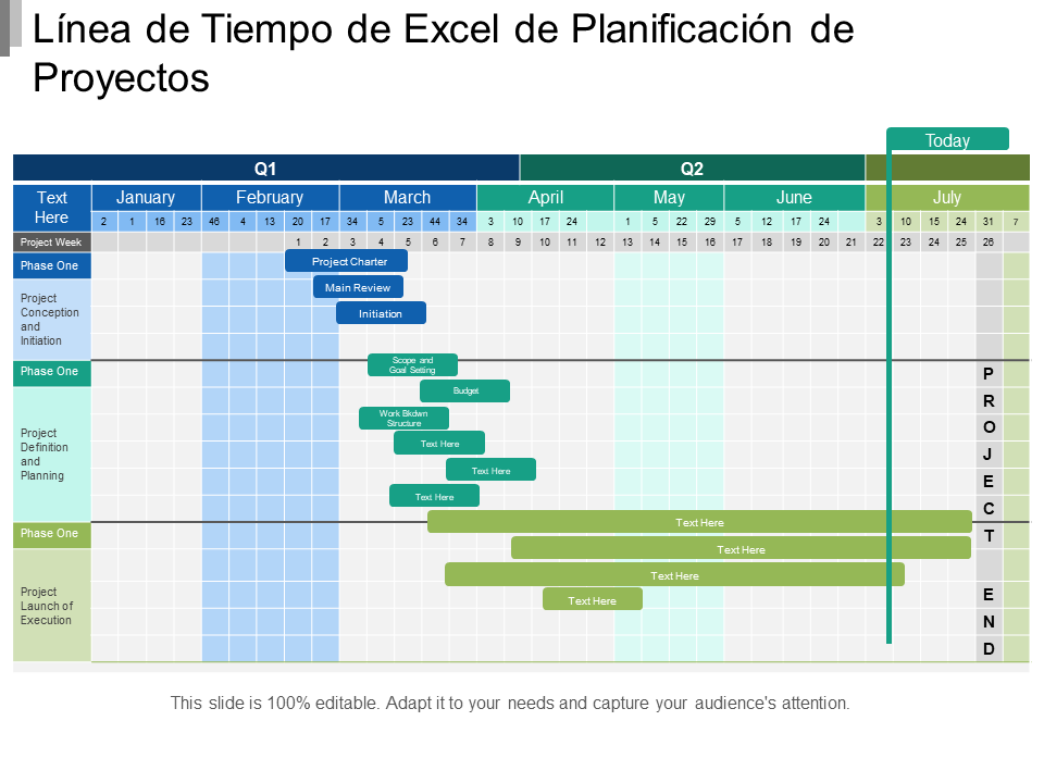 Línea de tiempo de Excel de planificación de proyectos