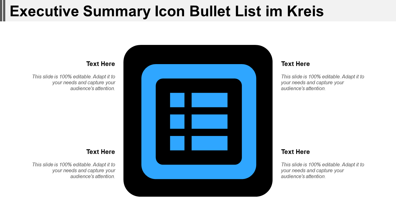 Executive Summary Icon Bullet List im Kreis